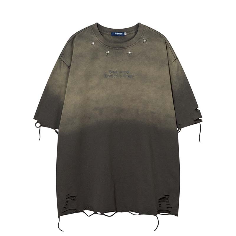 Washed Distressed Embroidered T-Shirt with Holes | American Vintage