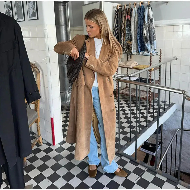 Women's Double-Breasted Lapel Jacket | Long Sleeve Loose Fit