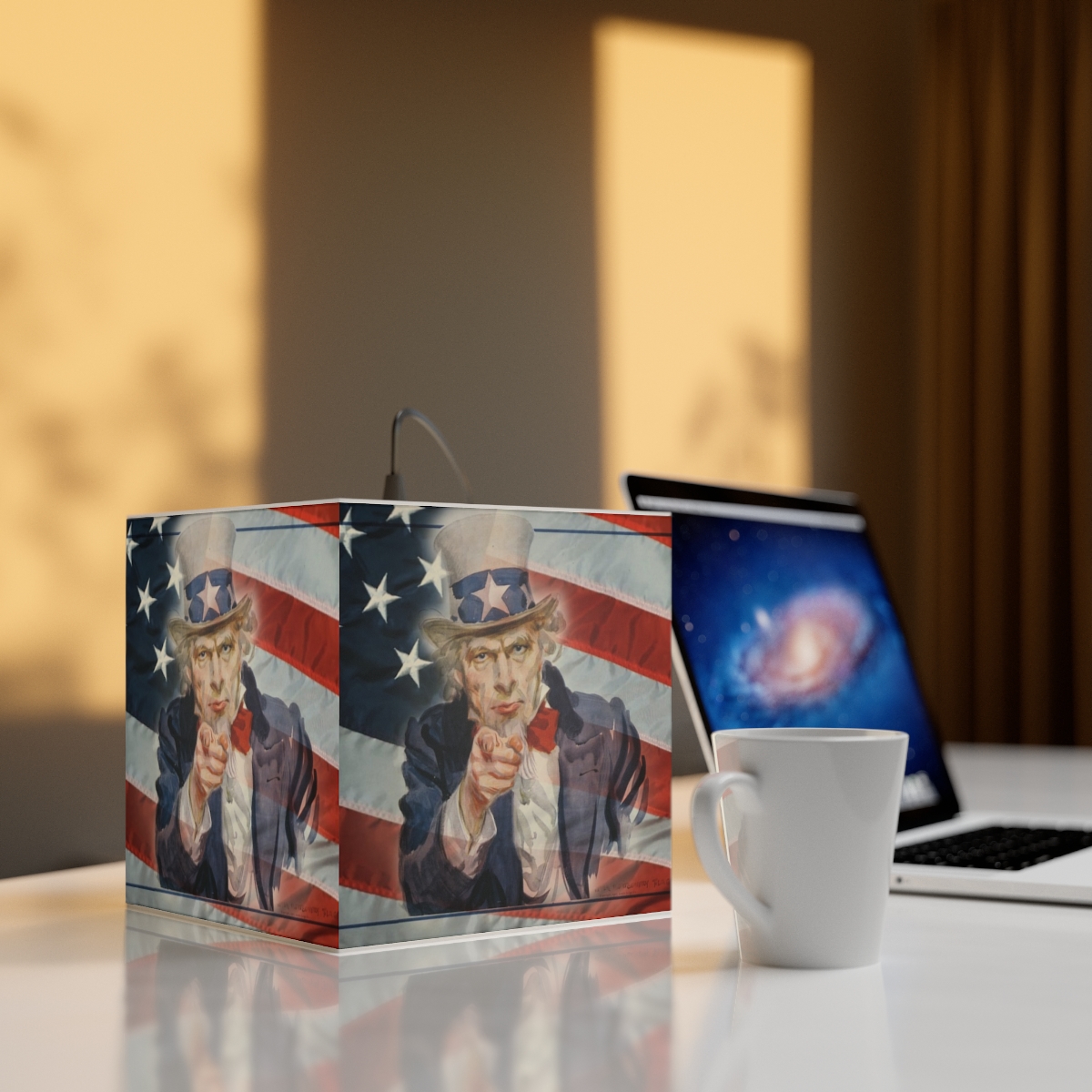 Uncle Sam Pointing Light Cube Lamp | Patriotic American Flag Lighting