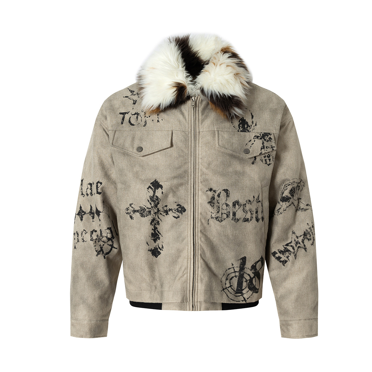 Gothic Cross Print Cotton Jacket | Street Fashion