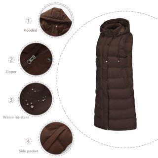 Women's Hooded Sleeveless Long Vest Jacket | Commuter Style 4