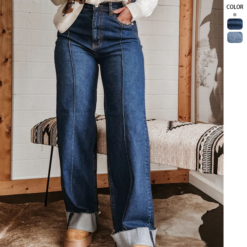 Women's High-Waist Slimming Cuffed Straight-Leg Jeans