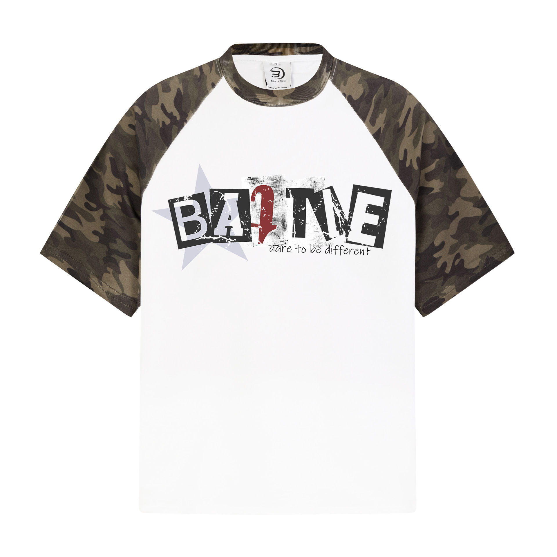 Camo Raglan Sleeve T-Shirt with Trendy Letter Print