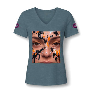 Paint Splatter Face V-Neck Tee | Abstract Face Art 14