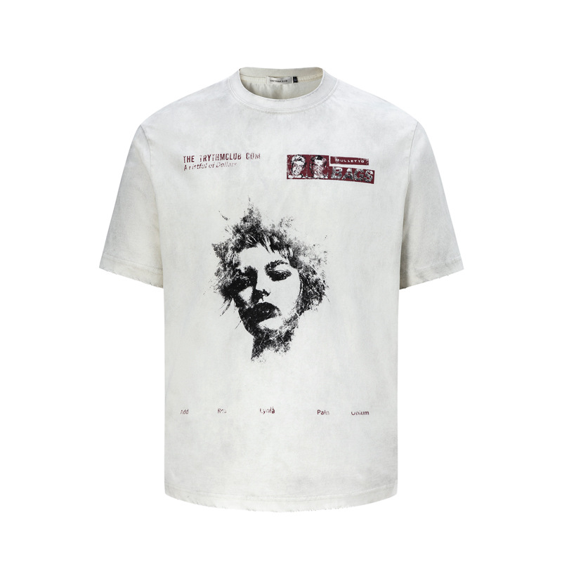 Street Style Face Print Short Sleeve T-Shirt | Abstract Pattern Loose Fit