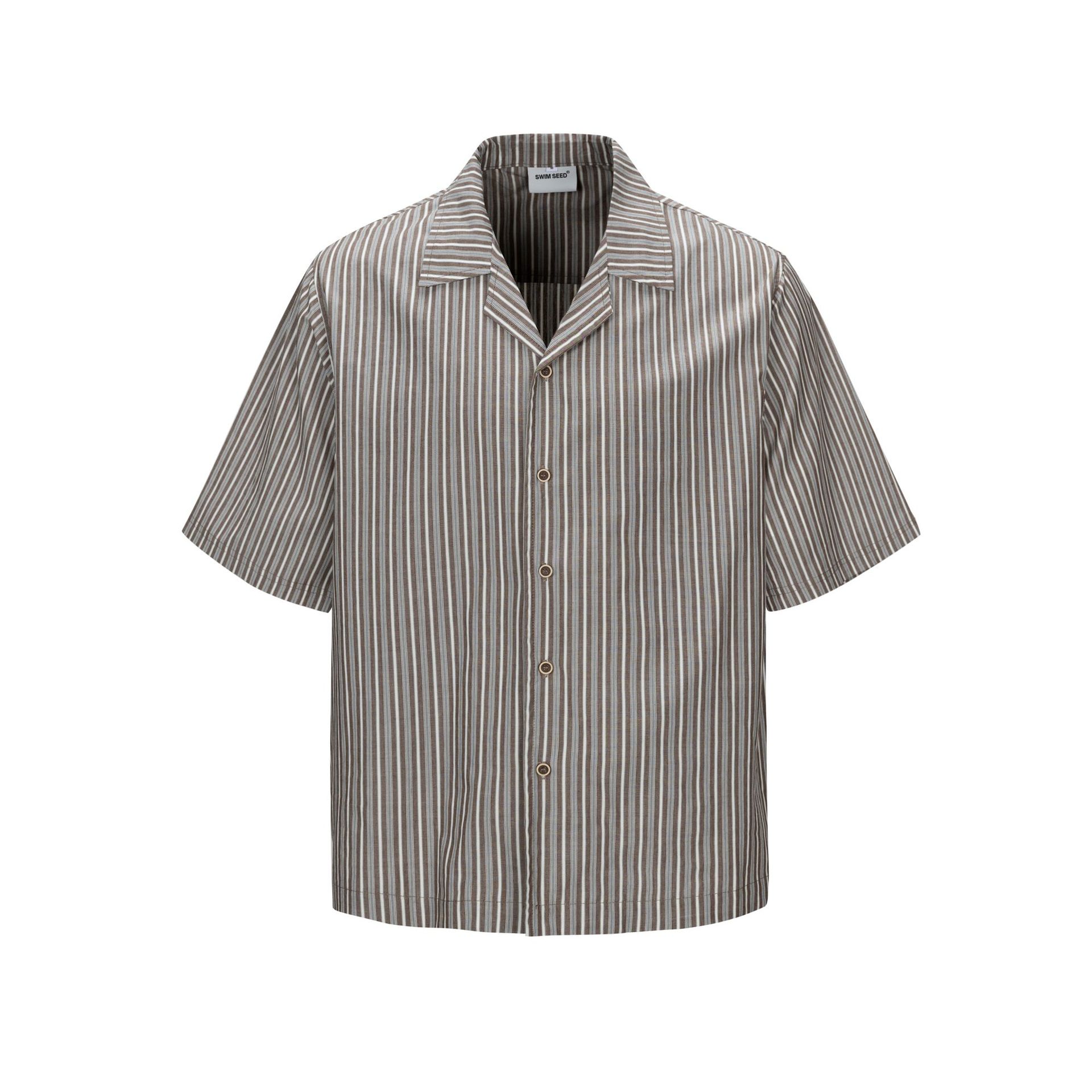 Striped Cuban Collar Loose Short Sleeve Shirt
