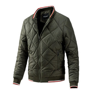 Men's Baseball Collar Diamond Grid Jacket | Urban Plus Size Cotton Coat 2