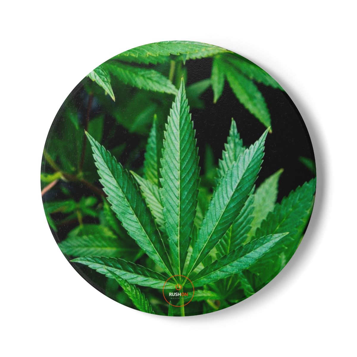 Marijuana leaf ceramic coaster | round cork-back drink mat