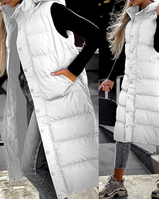 Sleeveless Hooded Zipper Coat for Women | Solid Color Casual Outerwear 4