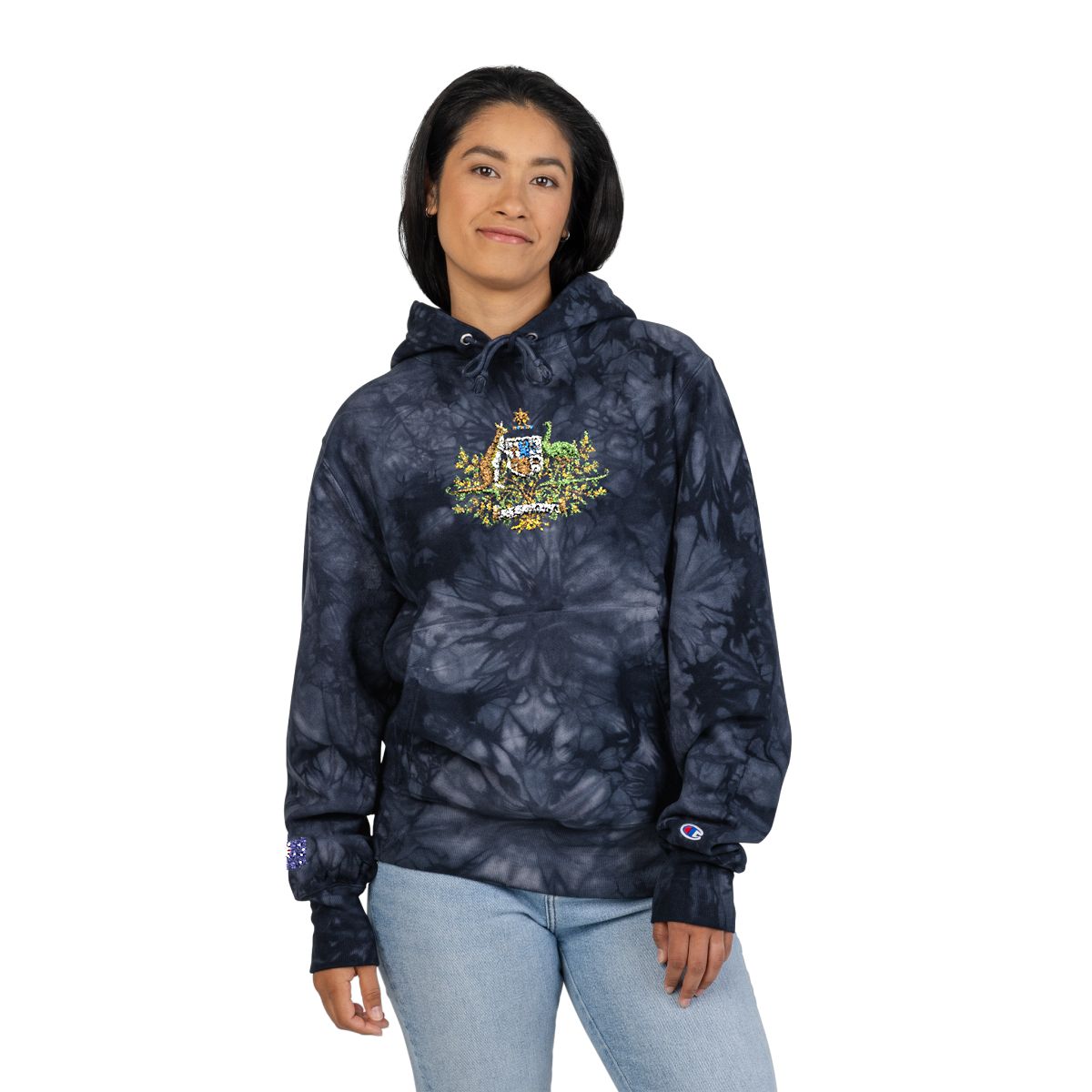 Australian Coat of Arms Embroidered Hoodie | Tie-Dye Pullover