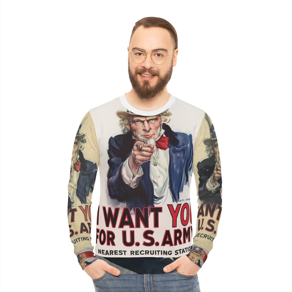 I Want You for U.S. Army Poster Sweatshirt | Vintage Uncle Sam All-Over Print
