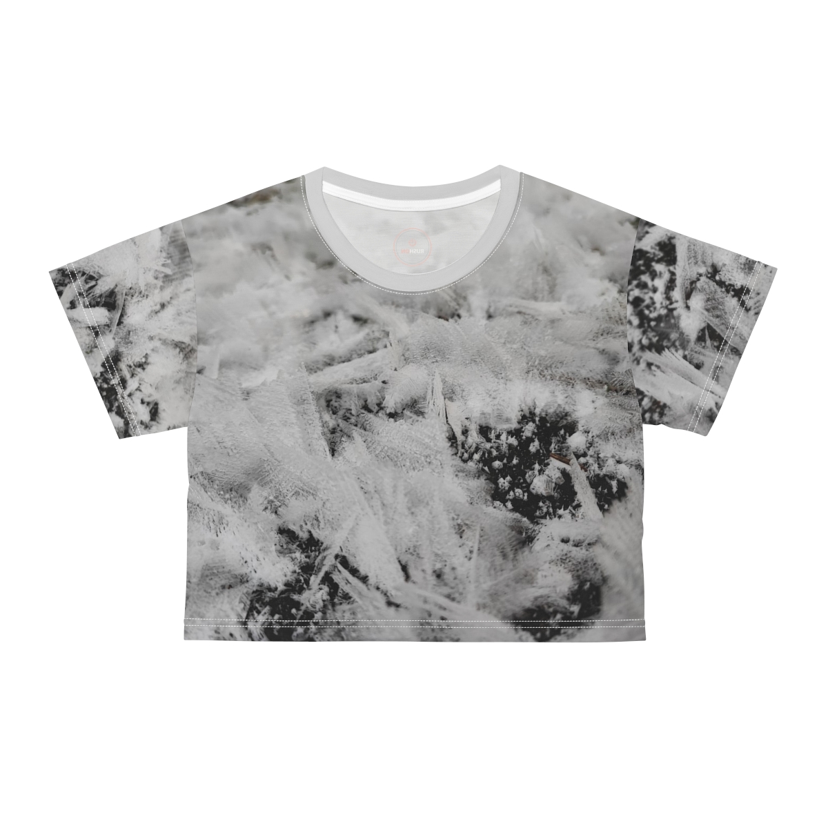 Frosted Ice Pattern Crop Tee | Winter Snow Texture All-Over Print