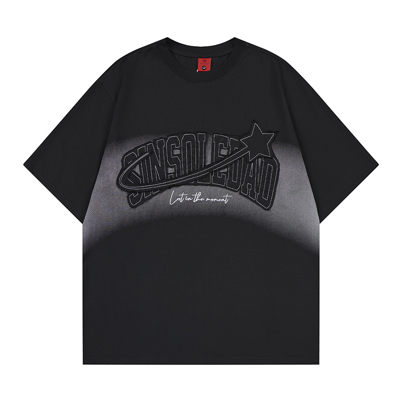 Embroidered Letter Sticker Short Sleeve T-Shirt | Men's