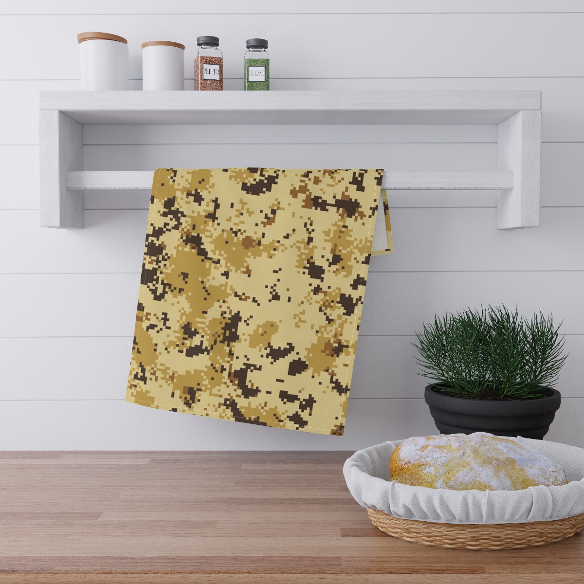 Desert Digital Camo Tea Towel | Tan & Brown Pixel Camouflage