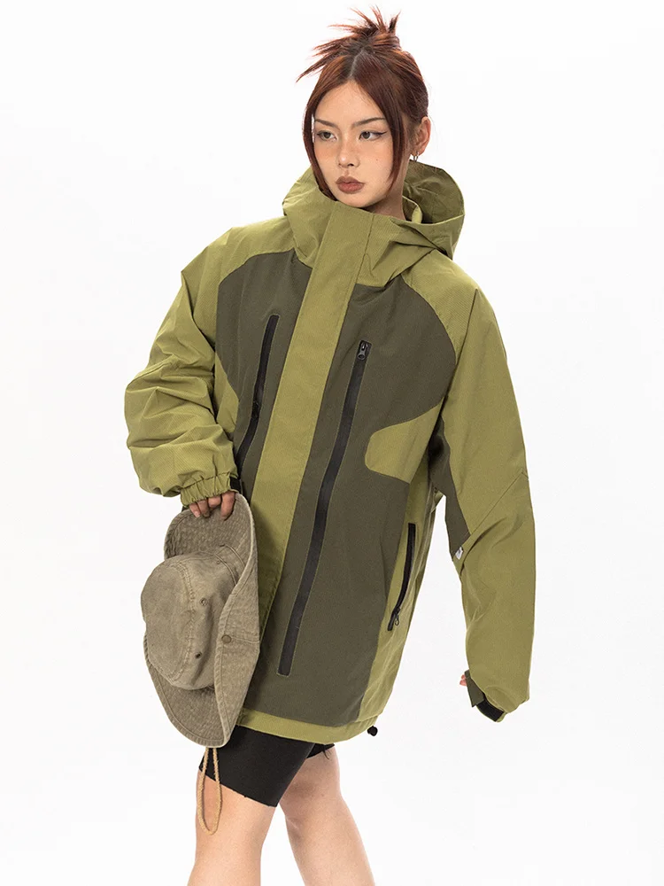 High Street Patchwork Hooded Jacket for Women | Vintage Double-Zipper Coat 3