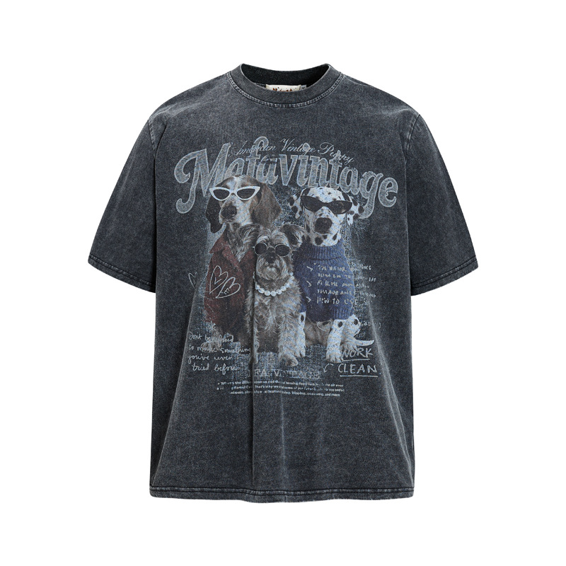 Cartoon Sunglasses Puppy Print T-Shirt