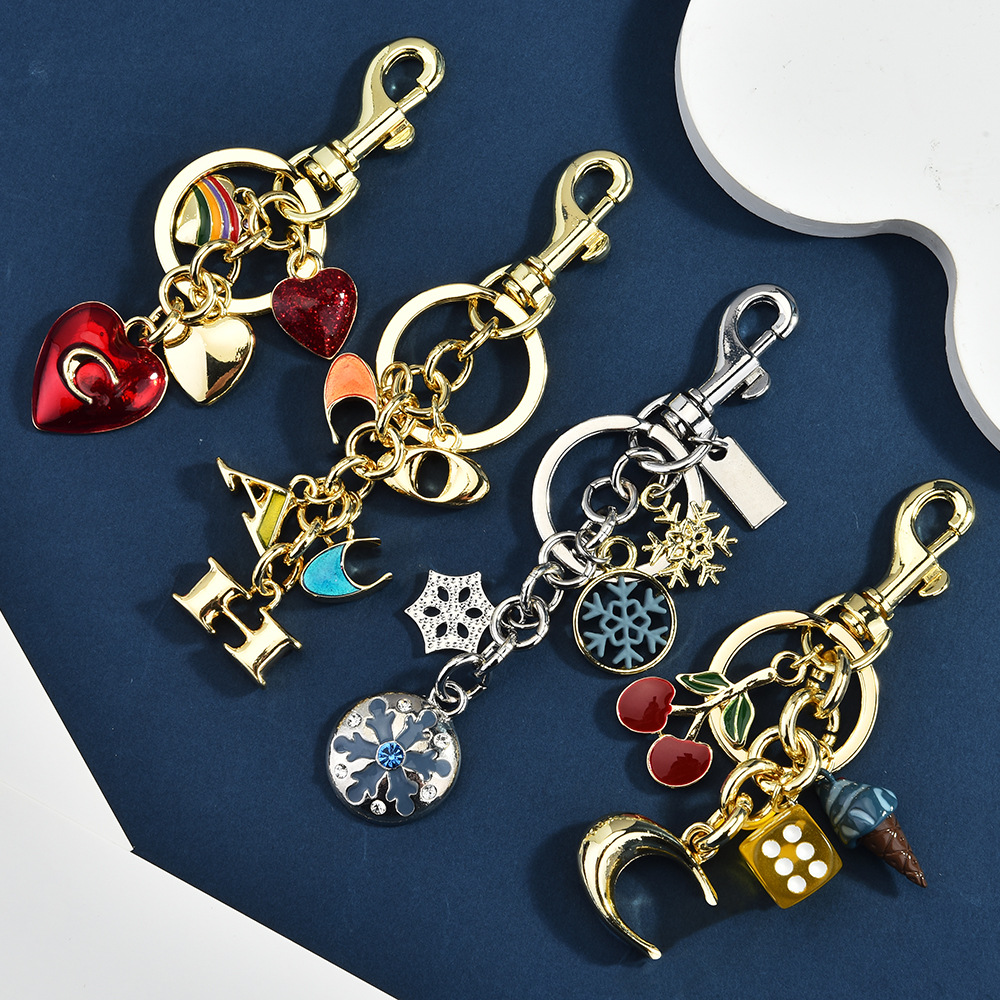 Metal Fruit Keychain Set with Rhinestones | Bag Pendant Accessory