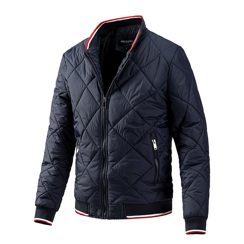 Men's Baseball Collar Diamond Grid Jacket | Urban Plus Size Cotton Coat