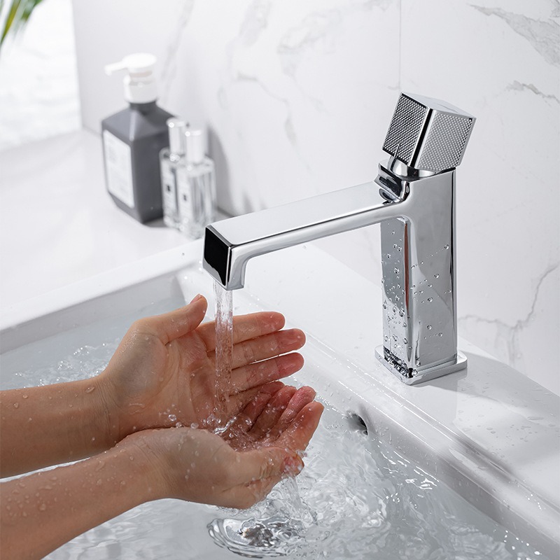 Black Square Countertop Basin with Chrome Faucet