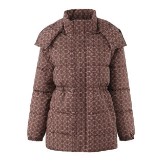 Street Print Waistband Hooded Cotton Jacket for Women 4