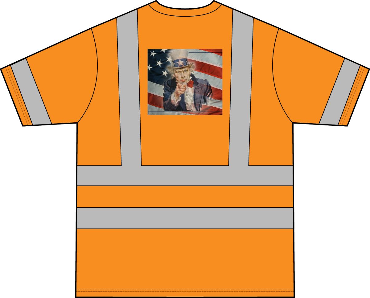 Uncle Sam Flag Graphic T-Shirt | High-Vis Orange Safety Shirt