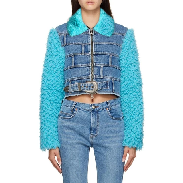 Casual Denim Coat for Women | Lapel Long Sleeve Colorblock Loose Coat 6
