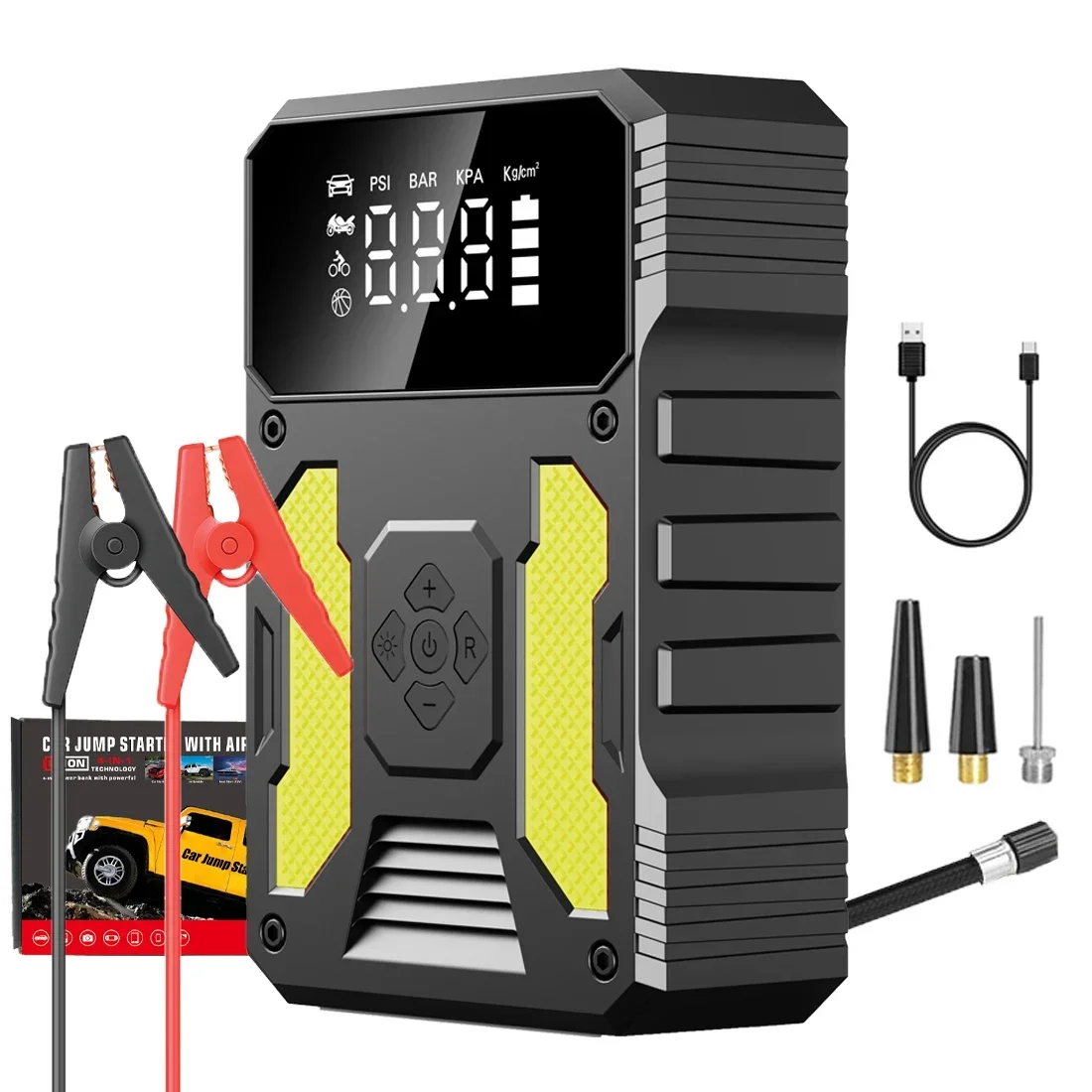 12V Car Jump Starter with Air Compressor, Portable Power Bank