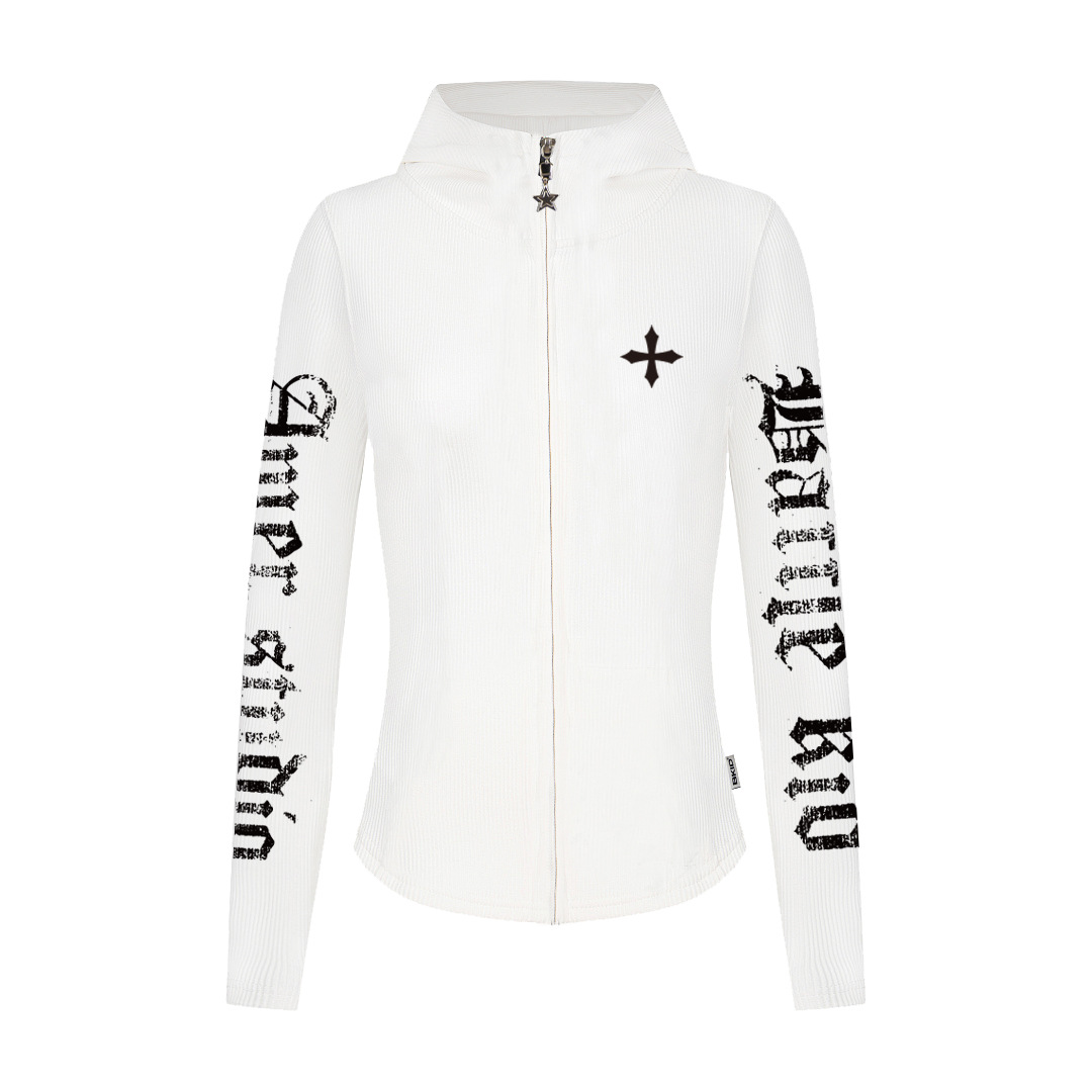 Distressed Leopard Print Zip-Up Hooded Cardigan | Women's Slim Fit