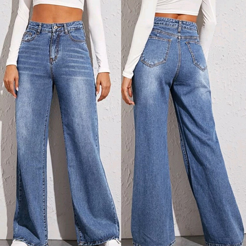 Washed Whisker-Effect Loose Wide-Leg Jeans