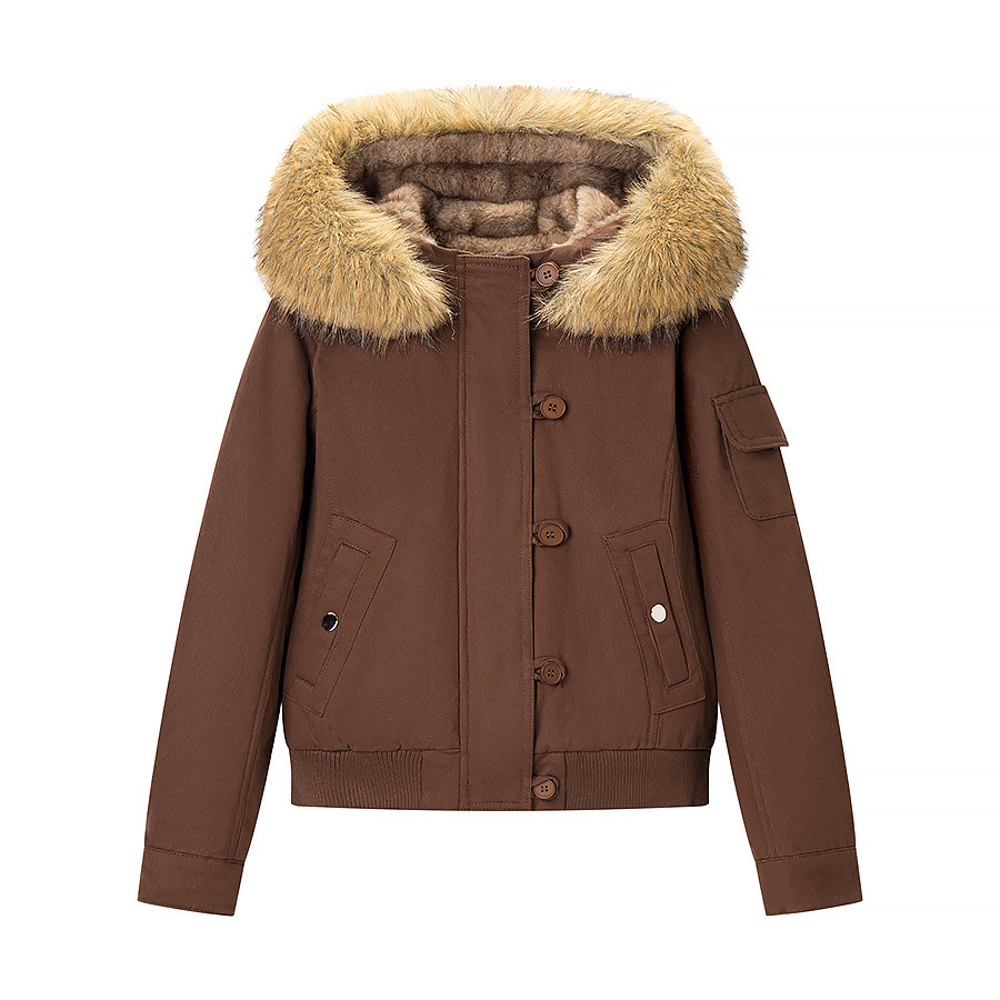 Detachable Fur Collar Cotton-Padded Jacket for Women | Retro Style