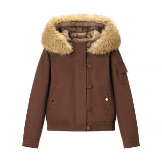 Detachable Fur Collar Cotton-Padded Jacket for Women | Retro Style 1