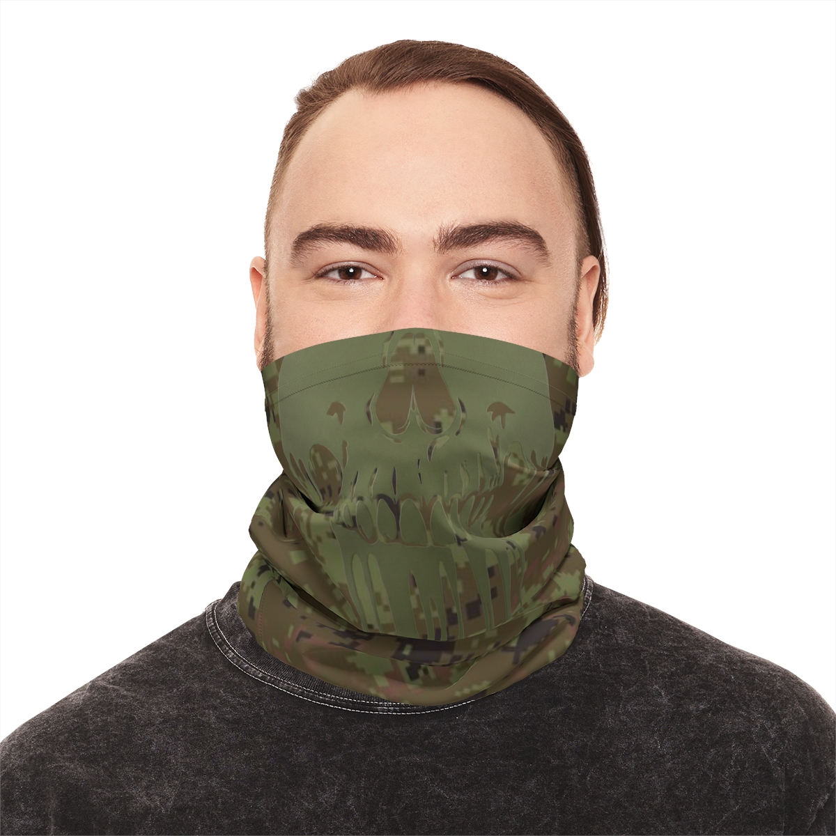 Dripping Skull Camo Neck Gaiter — Military Green