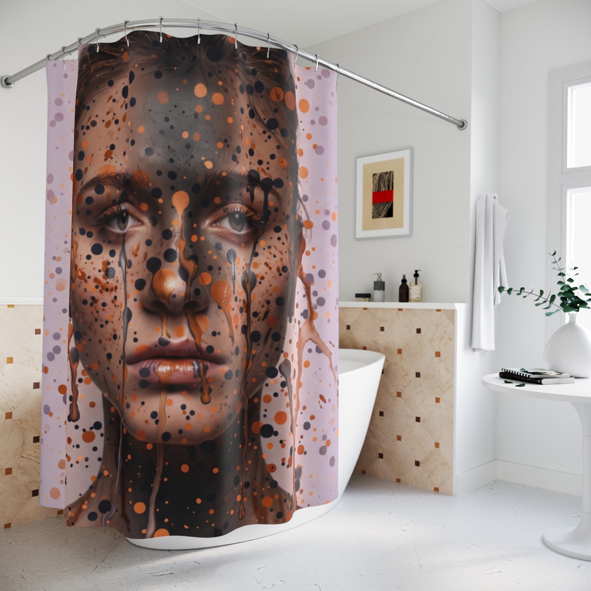Abstract Drip Portrait Shower Curtain | Artistic Face Splatter