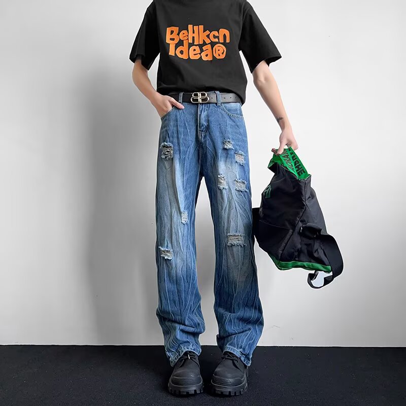 Lightning Pattern Ripped Jeans for Men