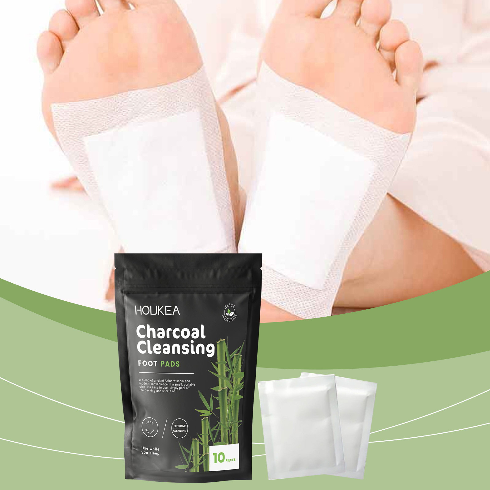 HOUKEA Bamboo Charcoal Foot Patches | Gentle Daily Foot Care