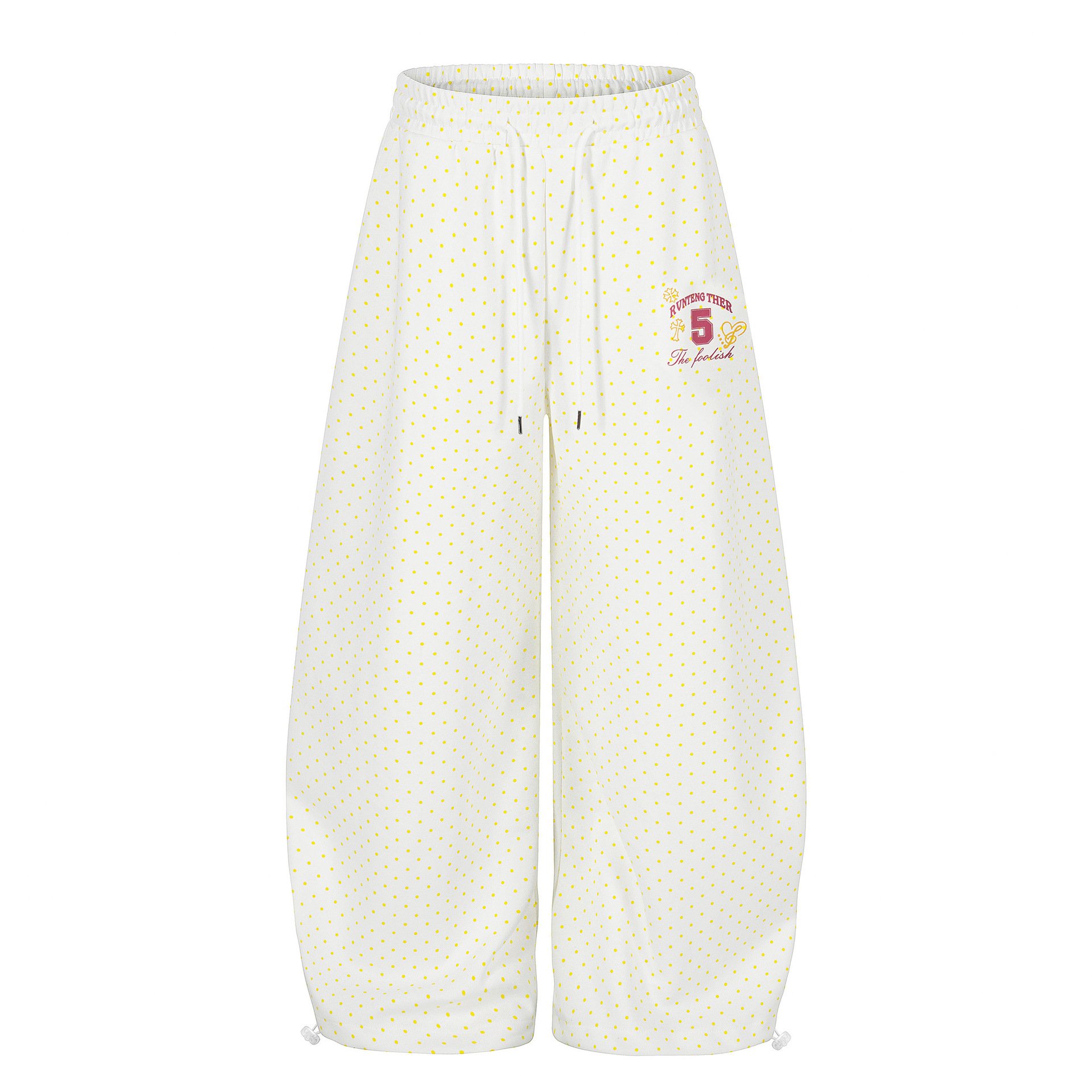 Polka Dot Number Print Wide Leg Sweatpants | Drawstring Cuff