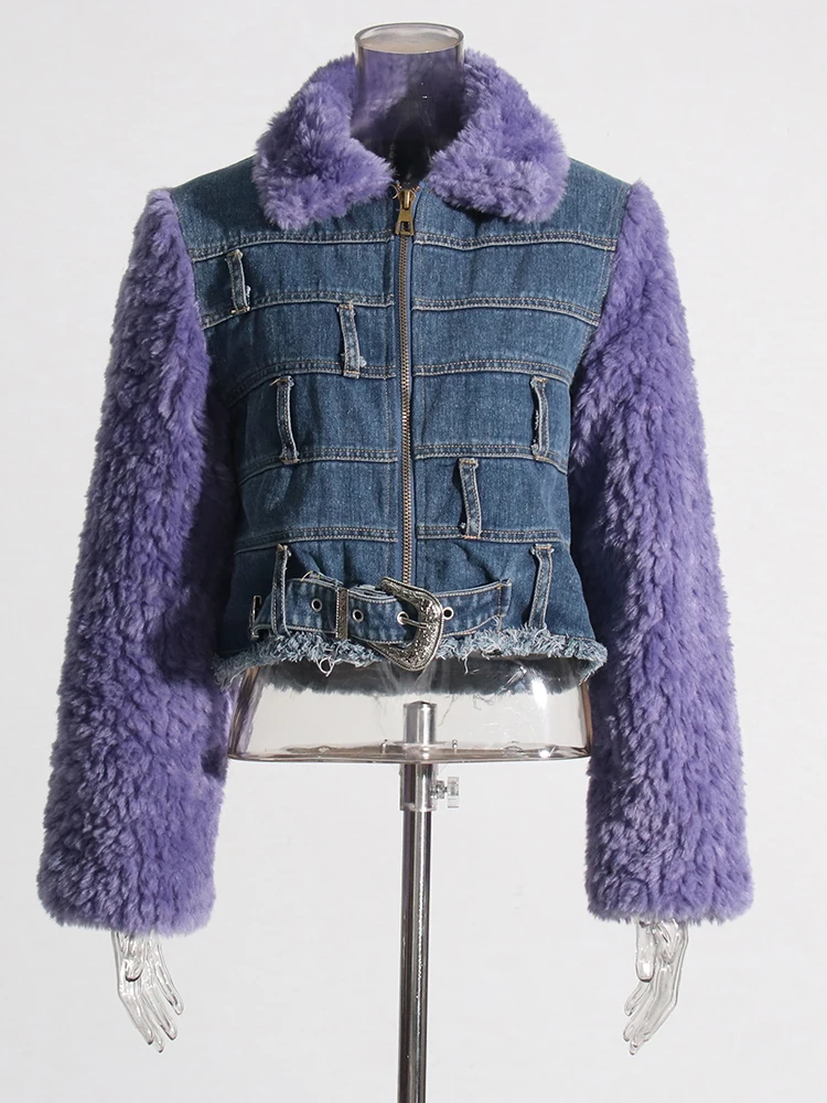 Casual Denim Coat for Women | Lapel Long Sleeve Colorblock Loose Coat 5