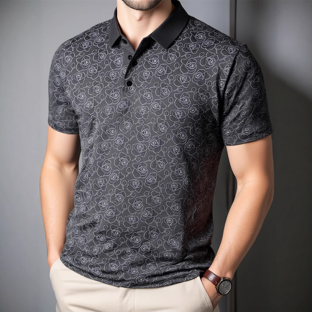 Floral Print Collar Polo Shirt | Large Size Short Sleeve