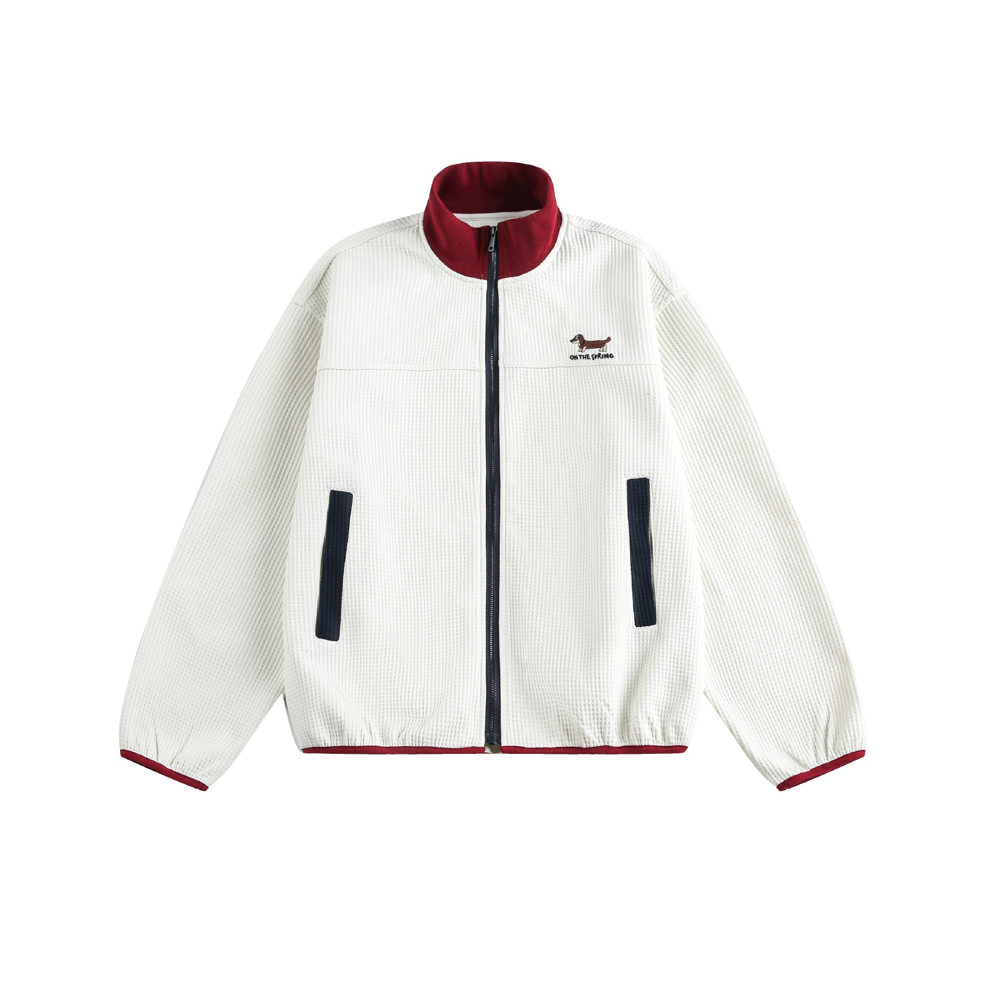 Color-Block Stand-Up Collar Sport Hoodie Cardigan