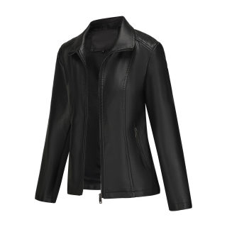 Women's Short Stretch Jacket | Leather Splicing Turn-Down Collar 6
