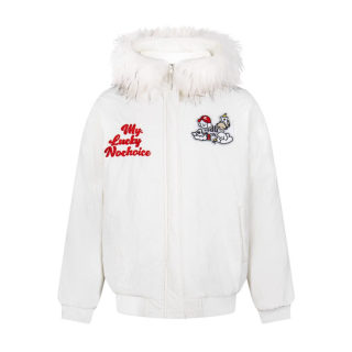 Embroidered Fur Collar Hooded Cotton Coat | Loose Couple's Jacket 3