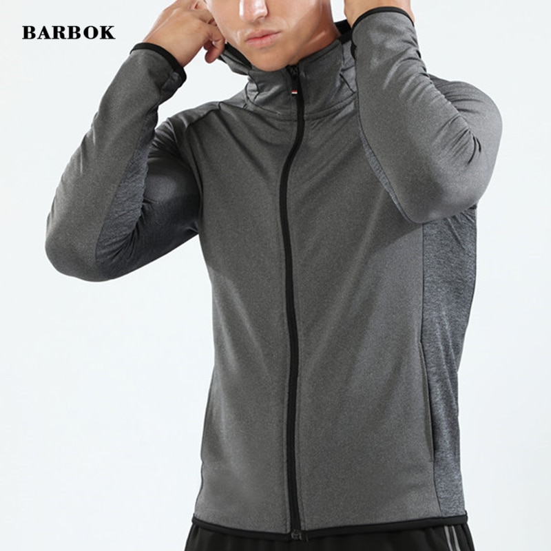 BARBOK Men's Compression Running Jacket with Hood