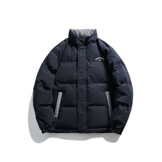 Color Block Letter Print Padded Cotton Coat for Men | Stand-Up Collar Zip-Up 3