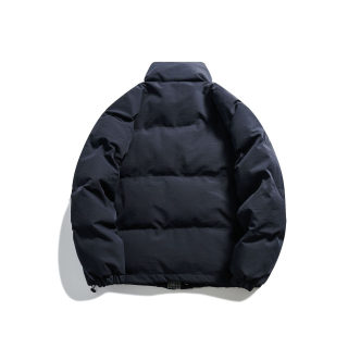 Color Block Letter Print Padded Cotton Coat for Men | Stand-Up Collar Zip-Up 4