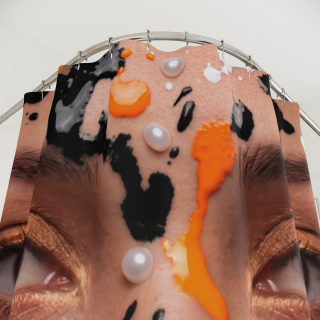 Abstract Painted Face Shower Curtain | Portrait, Orange & Black Drips 3