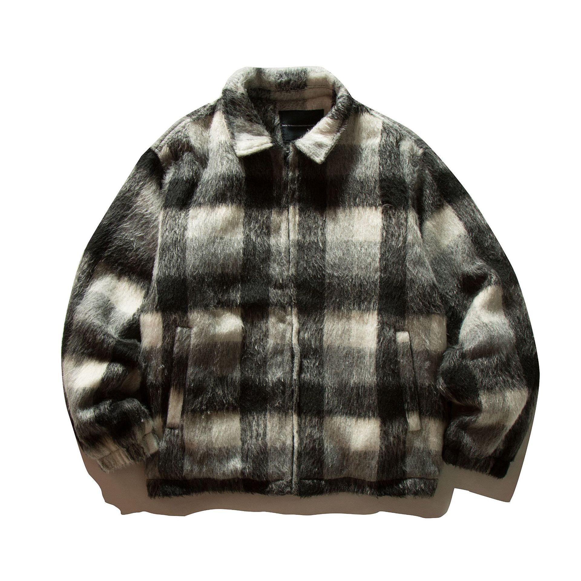 Color Block Long Wool Checkered Coat | Loose Warm Winter