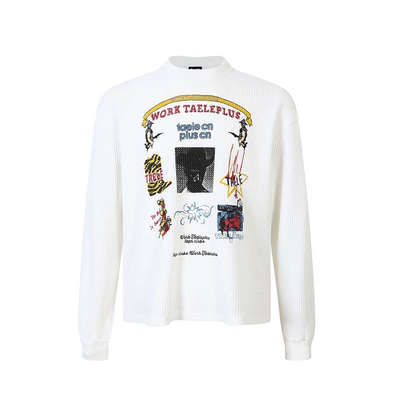 Hand-Drawn Letter Print Long Sleeve T-Shirt | American Retro