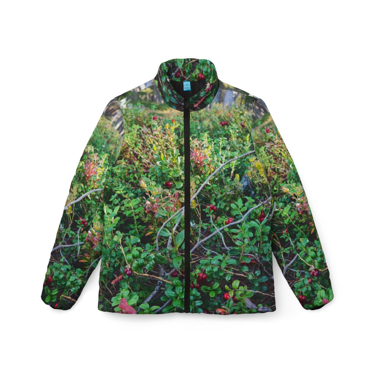 Forest Lingonberry Bush Puffer Jacket | All-Over Nature Print