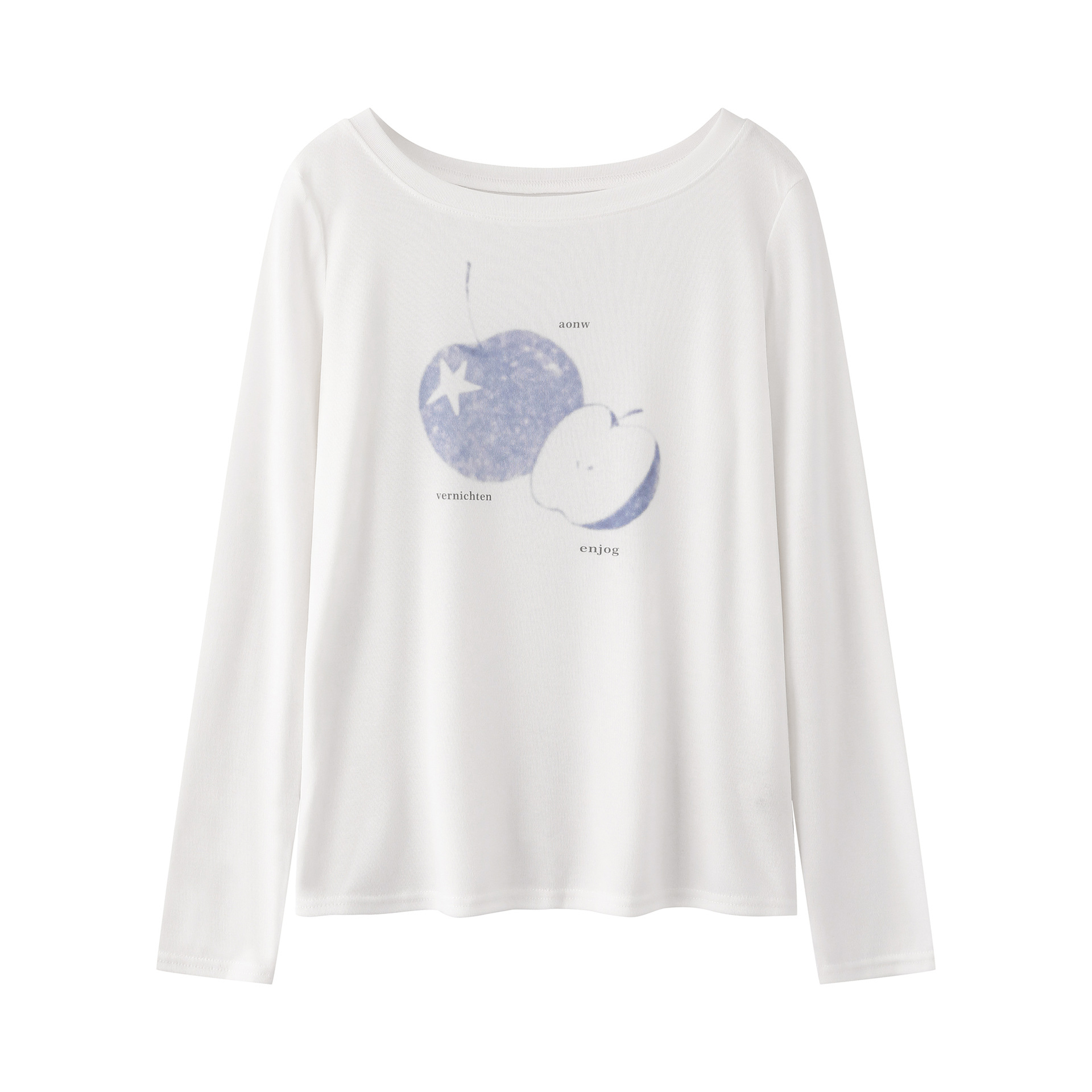Literary Apple Print Crewneck Sweatshirt | Loose Soft Style
