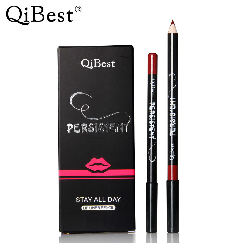 Qibest Black-Barrel Waterproof Lip Liner Pen, 12 Shades